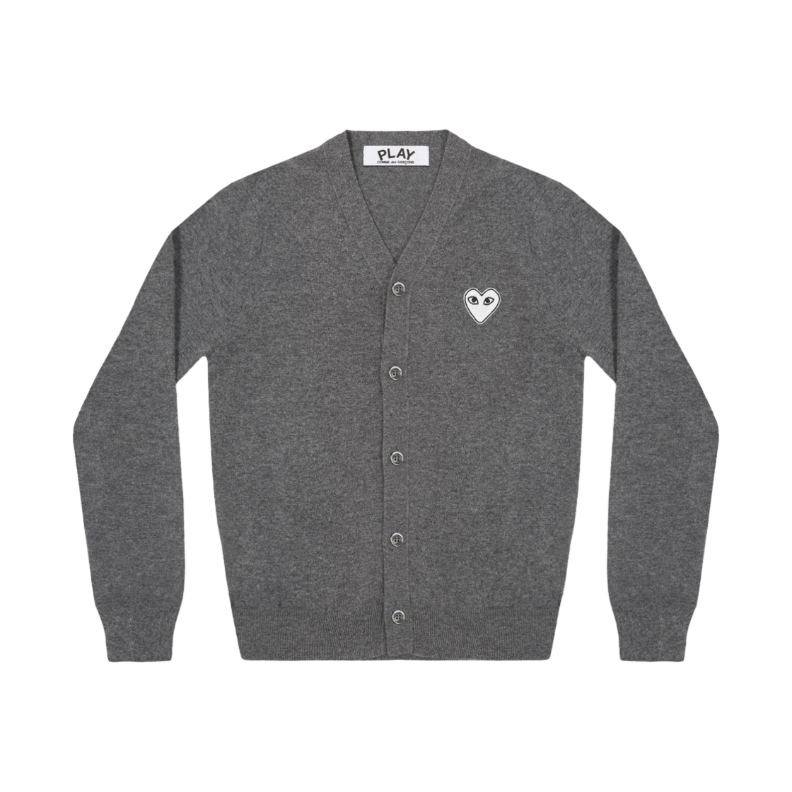 플레이 꼼데가르송 화이트 하트 니트 가디건 미디움 그레이(Play Comme des Garcons White Heart Knit Cardigan Medium Gray)
