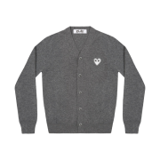 Play Comme des Garcons White Heart Knit Cardigan Medium Gray