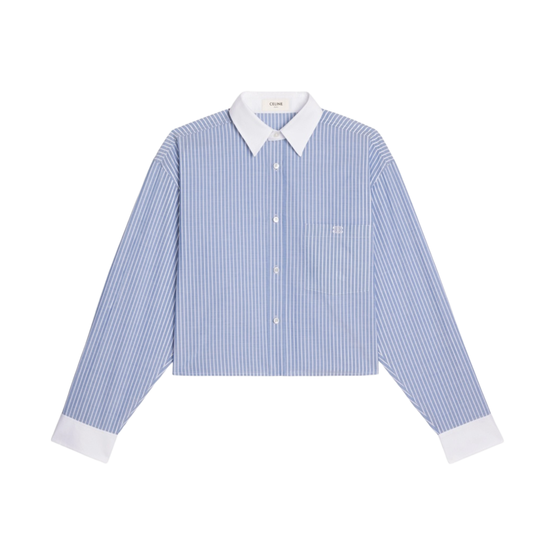 (W) 셀린느 스트라이프 코튼 크롭 셔츠 블루 블랑((W) Celine Cropped Shirt in Striped Cotton Bleu Blanc) - 1