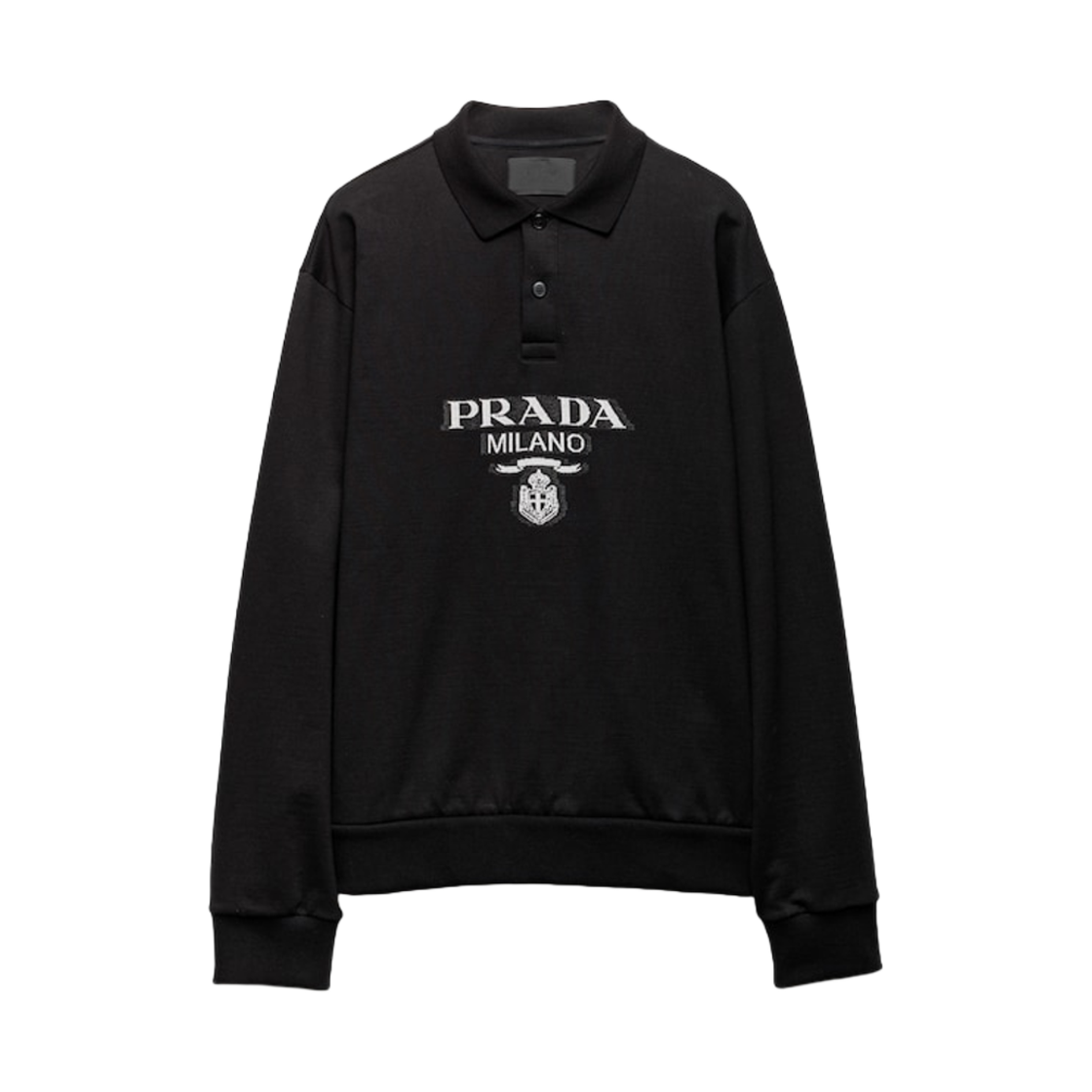 UJL77B-1Y13-F0002 Prada L/S Cotton Polo Shirt Black