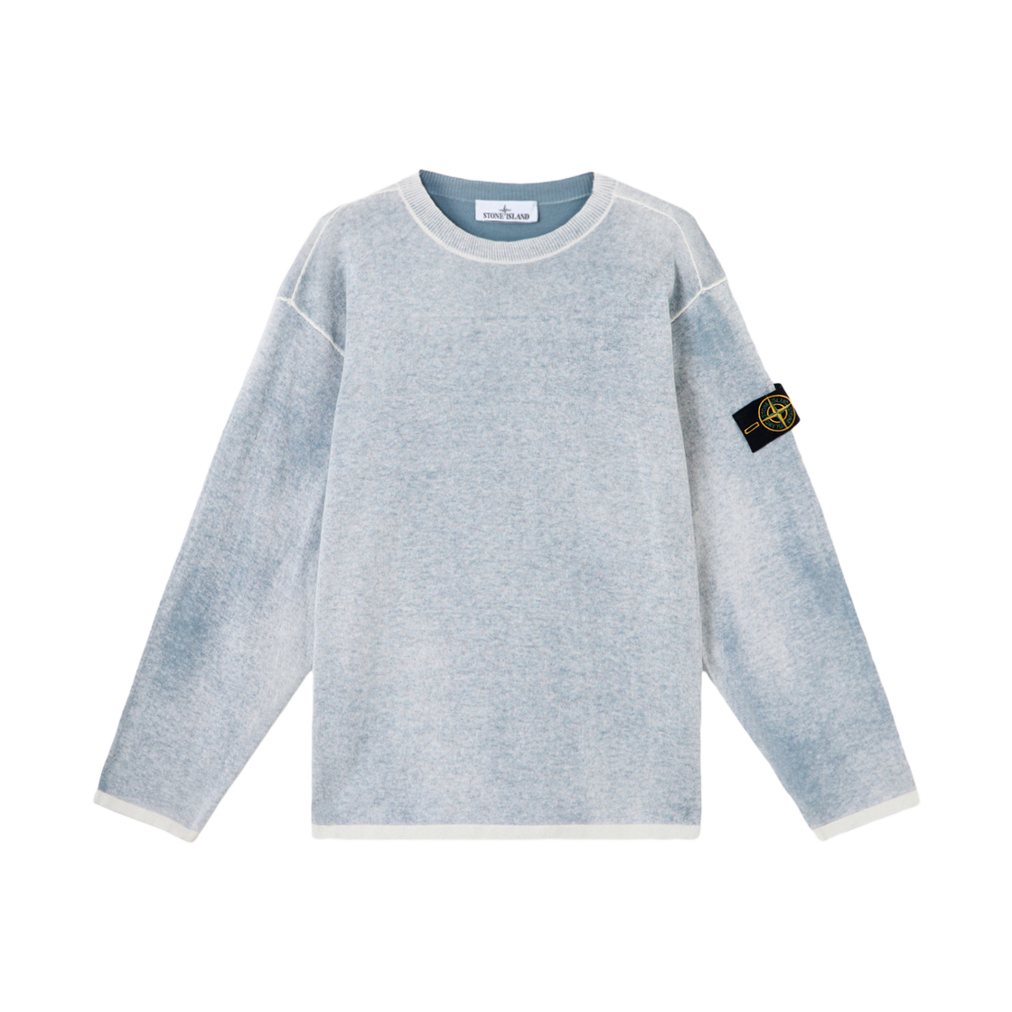 K1S1551000-30S00Z2-V0024 Stone Island 5100030 Raw Hand Light Organic Cotton Oversized Fit Crewneck Jumper with Airbrushed Interior Avio Blue - 25SS