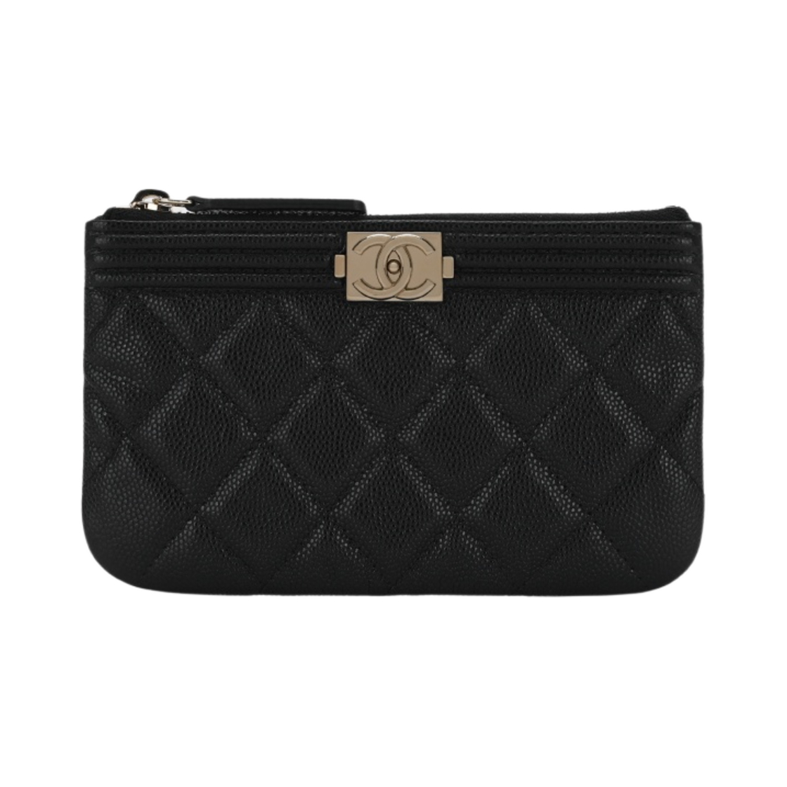샤넬 보이 샤넬 퀼티드 미니 파우치 그레인드 샤이니 카프스킨 & 골드 메탈 블랙(Chanel Boy Chanel Quilted Mini Pouch Grained Shiny Calfskin & Gold Black)
