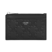 Celine Zipped Card Holder in Calfskin with Triomphe Embossed Black