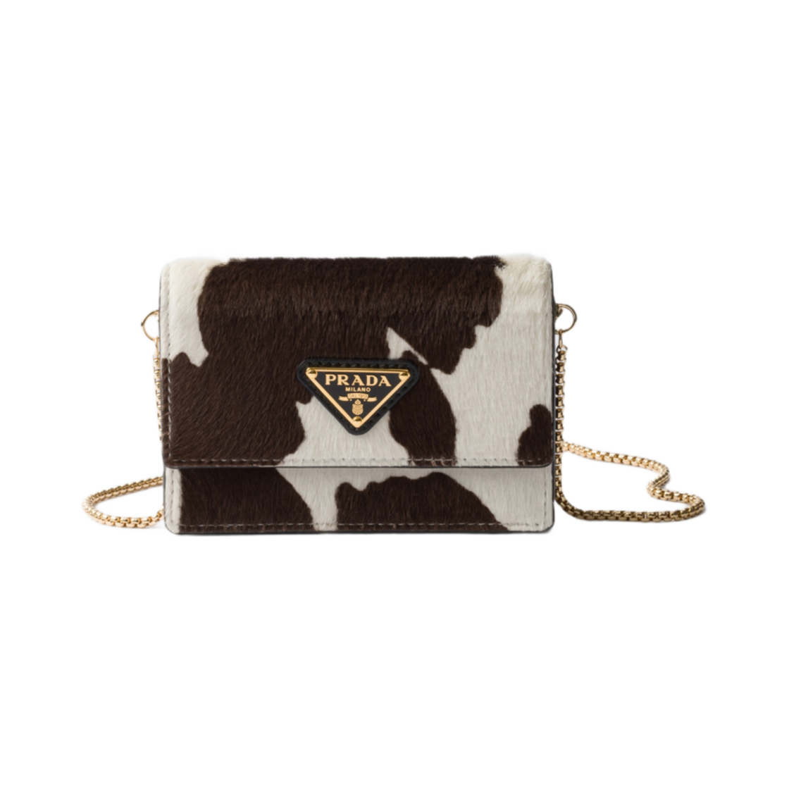 프라다 프린티드 레더 카드 홀더 숄더 스트랩 화이트 다크 브라운(Prada Printed Leather Card Holder with Shoulder Strap White Dark Brown)