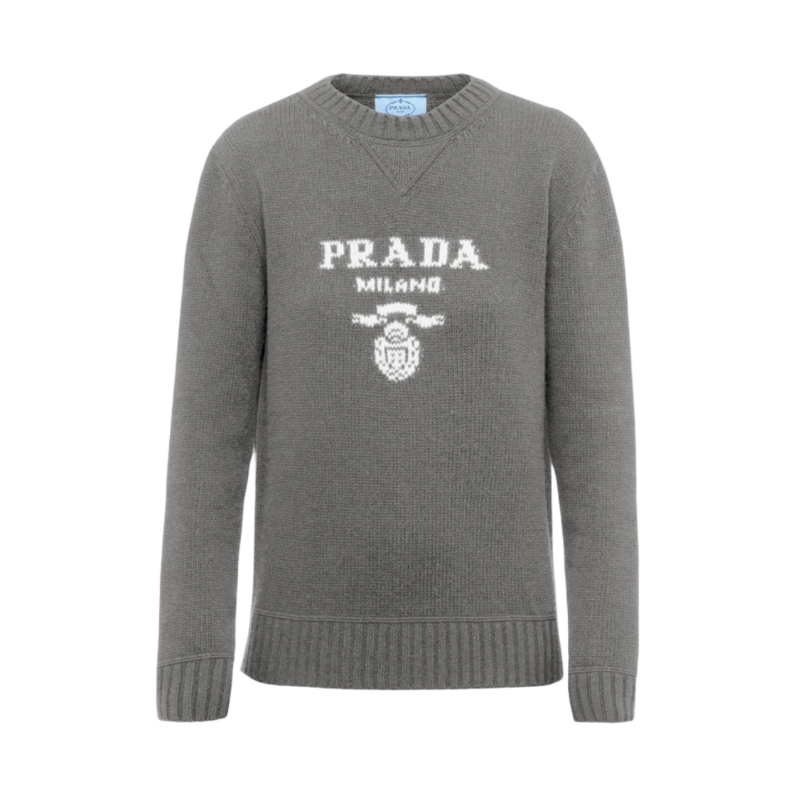 P24G1V-1YMW-F0031 (W) Prada Cashmere and Wool Prada Logo Crewneck Sweater Grey