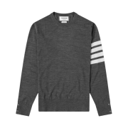 Thom Browne Fine Merino Wool Stitch 4-Bar Classic Crewneck Pullover Knit Medium Grey