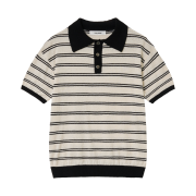 Haleine Striped Boucle Polo Knit Cream Black