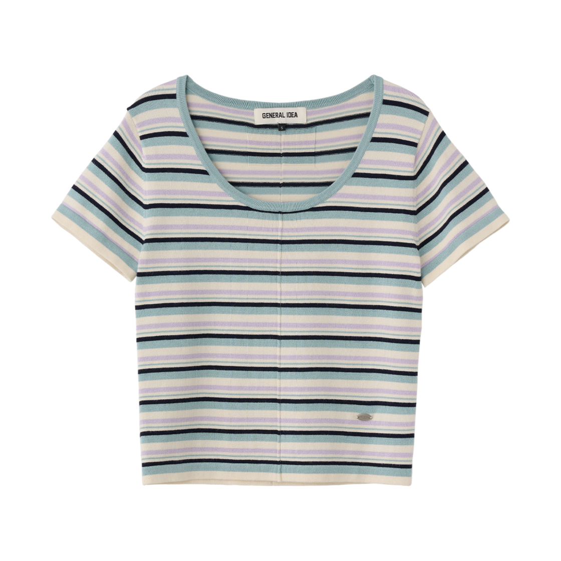 제너럴아이디어 우먼 멀티 스트라이프 유넥 하프 니트 민트(General Idea Woman Multi Stripe U-Neck Half Knit Mint)