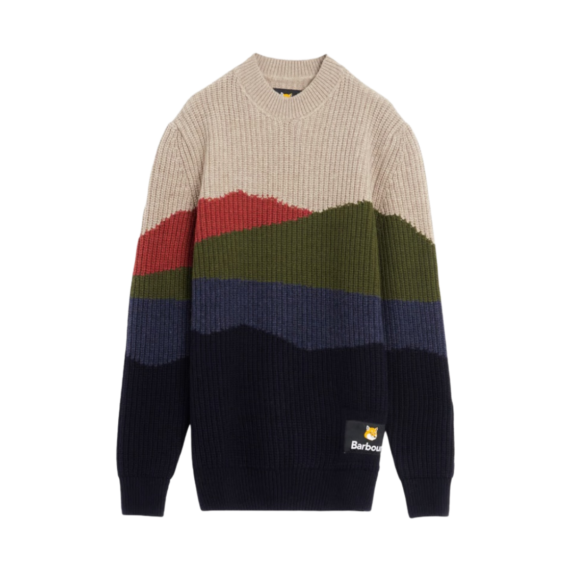 MKN1522NY91 Barbour x Maison Kitsune Landscape Knitted Jumper Navy