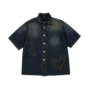 The Museum Visitor Star Damaged Denim Half Shirts Yellow Blue