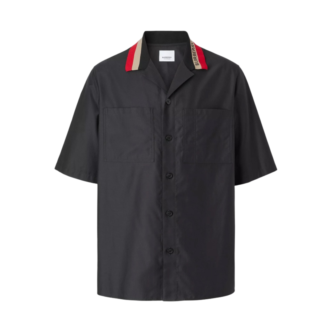 버버리 숏슬리브 로고 디테일 코튼 셔츠 블랙(Burberry Short Sleeve Logo Detailed Cotton Shirt Black) - 1