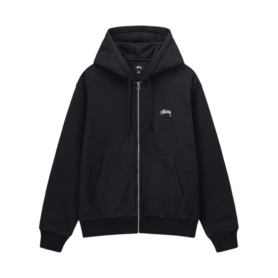 스투시 스탁 로고 후드 집업 워시드 블랙(Stussy Stock Logo Zip Hoodie Washed Black) - 1