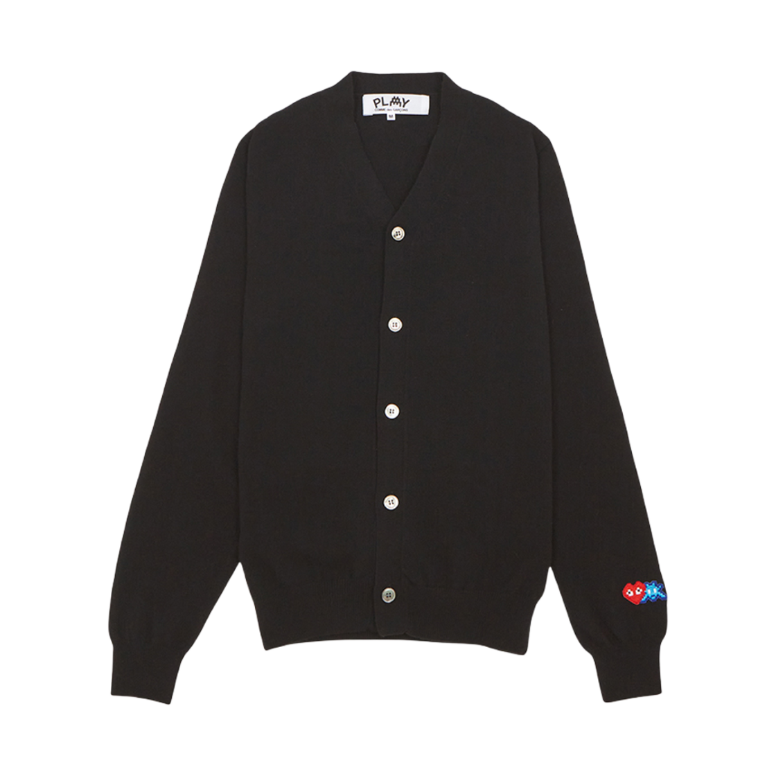 AZ N088 051 1 [25% 쿠폰] Play Comme des Garcons x Invader Double Pixel Heart Cardigan Black