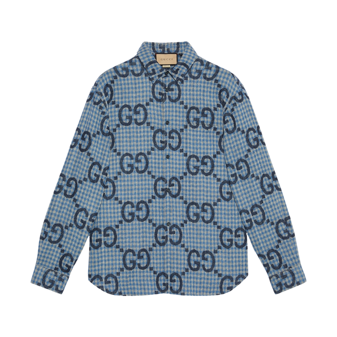 770438-ZAOBM-4061 Gucci Jumbo GG Checked Wool Shirt Light Blue Blue