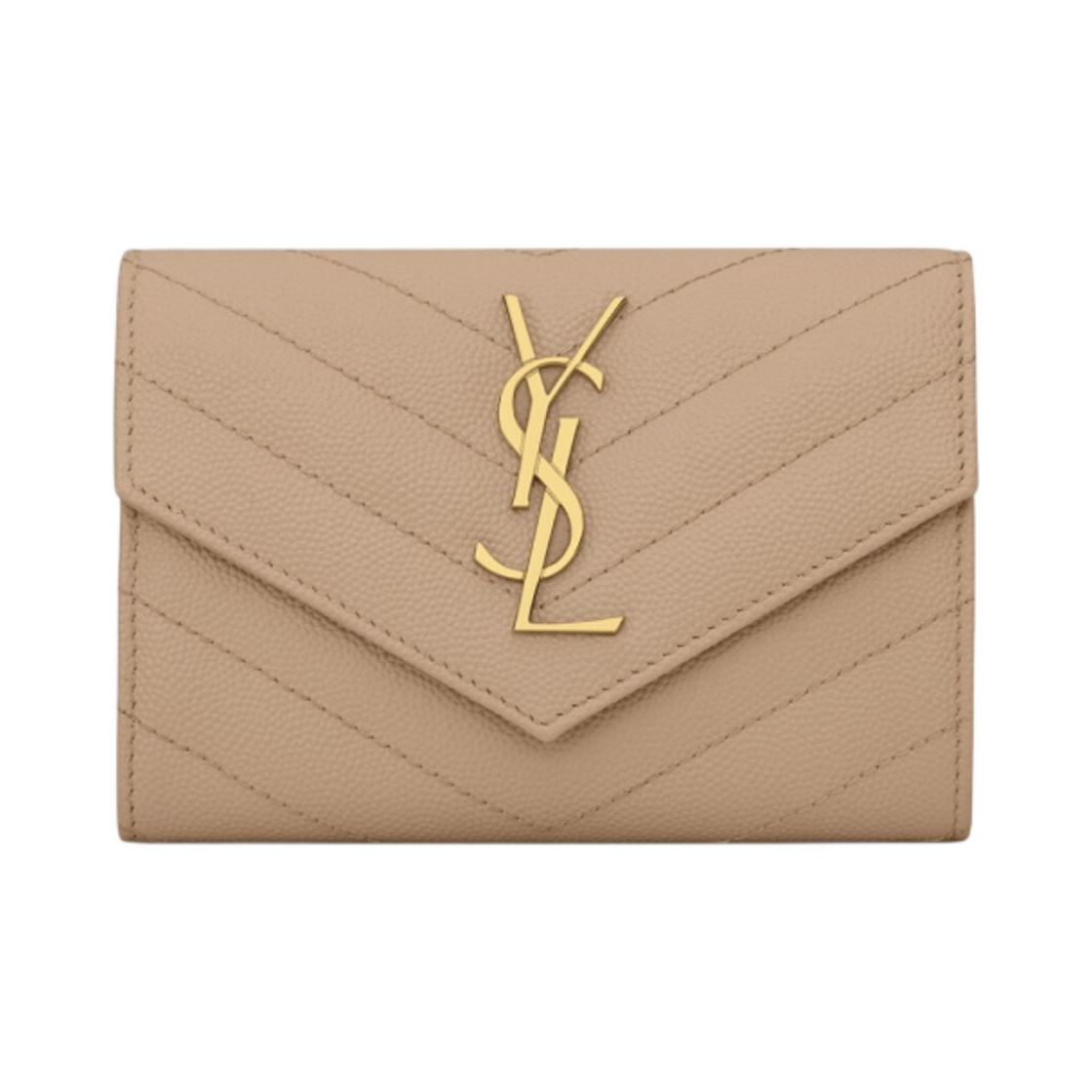 생로랑 그랑드 뿌드르 엠보스드 레더 카산드라 마틀라세 스몰 엔벨로프 지갑 다크 베이지(Saint Laurent Cassandre Matelasse Small Envelope Wallet in Grain de Poudre Embossed Leather Dark Beige)
