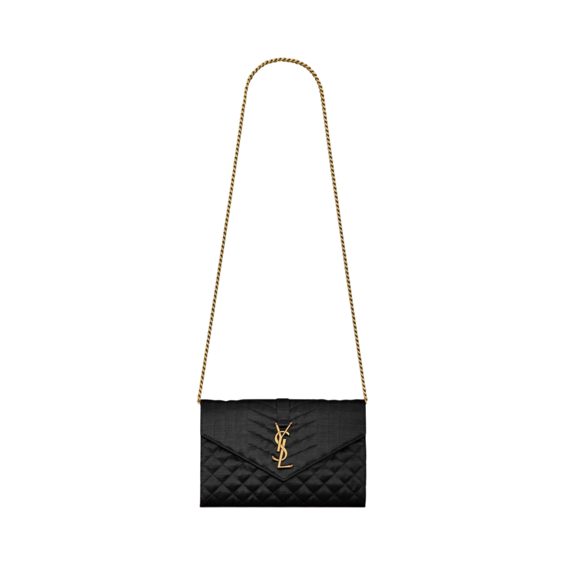 620280-BOW92-1000 Saint Laurent Cassandre Chain Wallet In Quilted Satin Black