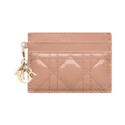 Dior Lady Five Slot Card Holder Patent Cannage Calfskin Rose Des Vents