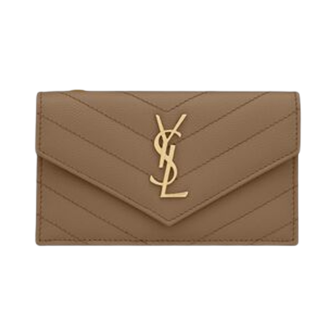 생로랑 카산드라 마틀라세 프라그먼트 플랩 카드 케이스 그레인 드 뿌드르 엠보스 레더 토프(Saint Laurent Cassandre Matelasse Fragments Flap Card Case in Grain De Poudre Embossed Leather Taupe) - 1