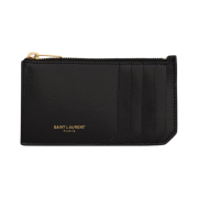 Saint Laurent Paris Fragments Zipped Card Case in Shiny Leather Black