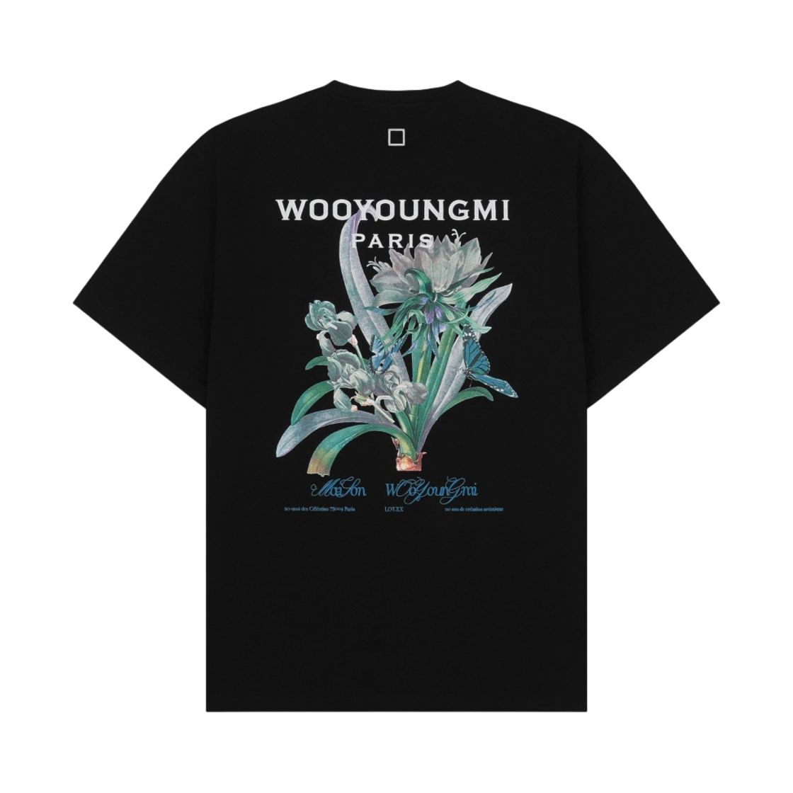 우영미 플라워 프린트 백로고 티셔츠 블랙 - 23SS(Wooyoungmi Flower Print Back Logo T-Shirt Black - 23SS)