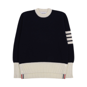 (W) Thom Browne Shetland Wool Contrast Framing 4-Bar Pullover Navy