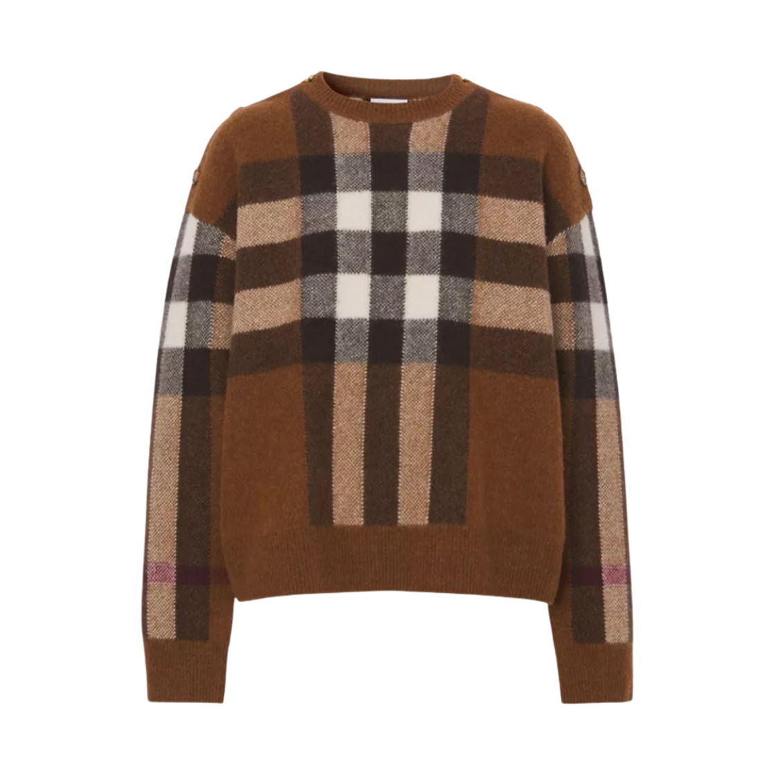 8048444 (W) Burberry Check Wool Cashmere Sweater Dark Birch Brown