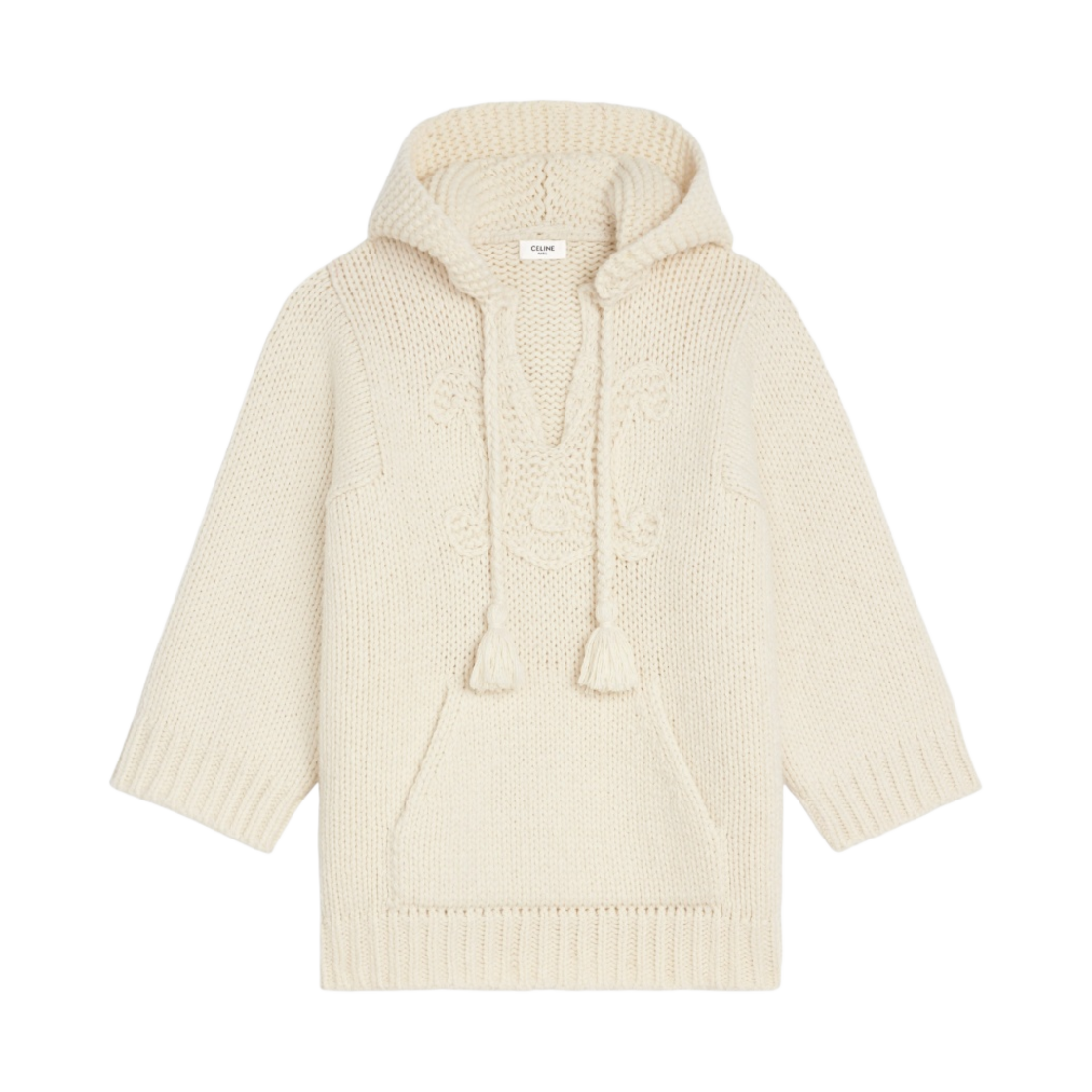 (W) 셀린느 울 트리옹프 숏슬리브 바자 풀오버 오프 화이트((W) Celine Triomphe Short Sleeved Baja Pullover in Wool Off White) - 1