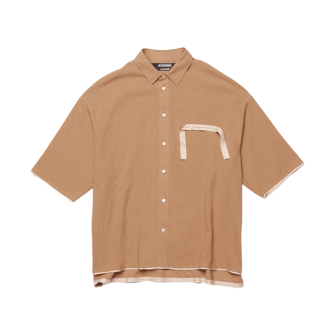 자크뮈스 라 슈미즈 카브리 그로그랭 로고 숏슬리브 셔츠 베이지(Jacquemus La Chemise Cabri Grosgrain Logo Short Sleeve Shirt Beige) - 1