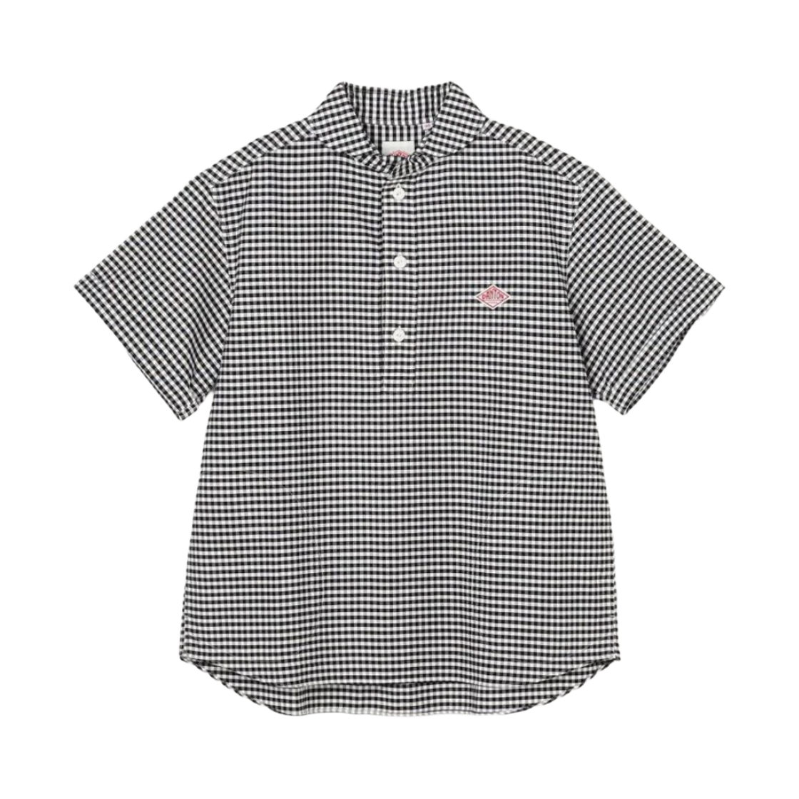 단톤 옥스포드 라운드 칼라 풀오버 숏슬리브 셔츠 블랙 깅엄