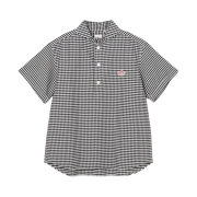 Danton Oxford Round Collar Pullover Short Sleeve Shirt Black Gingham