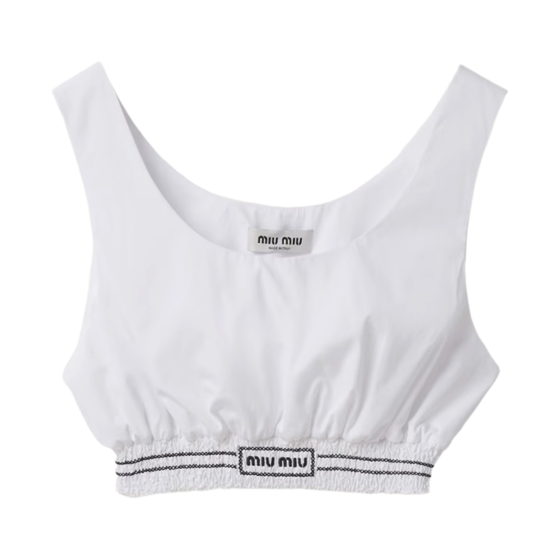 (W) 미우 미우 자수 포플린 탑 화이트((W) Miu Miu Embroidered Poplin Top White) - 1