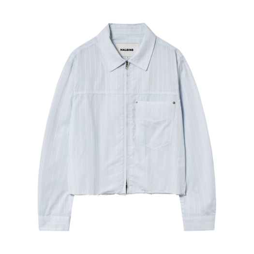 WT217 Haleine Sheer Zip-Up Cropped Shirt Blue