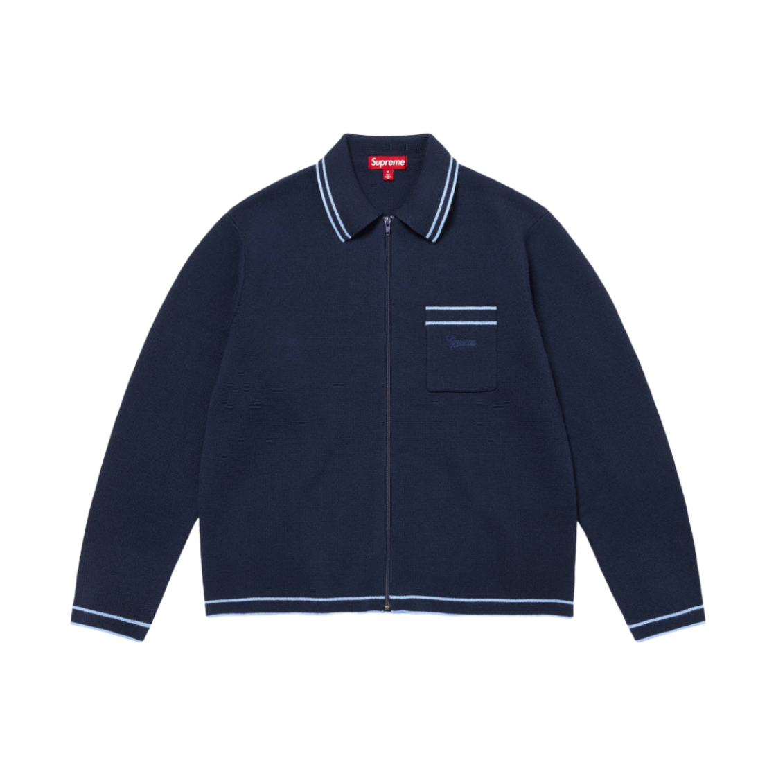 슈프림 집업 폴로 스웨터 네이비 - 24FW(Supreme Zip Up Polo Sweater Navy - 24FW)