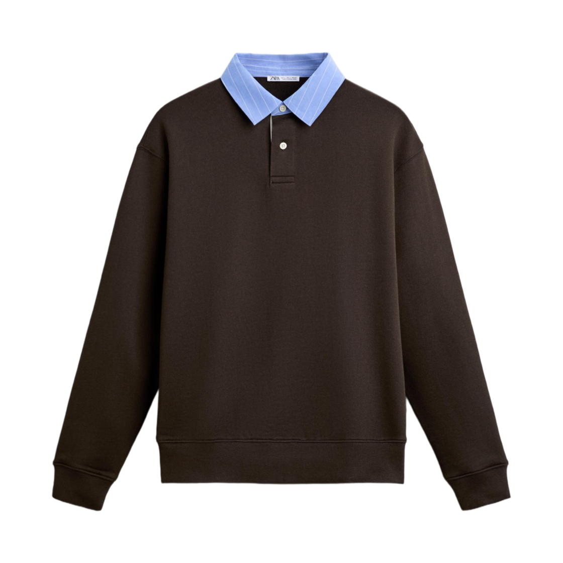 자라 쿼터 집업 폴로 스웨트셔츠 매칭 칼라 브라운(Zara Quarter Zip Polo Sweatshirt with Matching Collar Brown) - 1