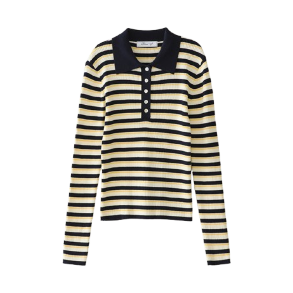블루 선플라워 3 피스 스트라이프 칼라 롱 슬리브 니트웨어 네이비(Blue Sunflower Three Piece Striped Collar Long Sleeved Knitwear Navy)