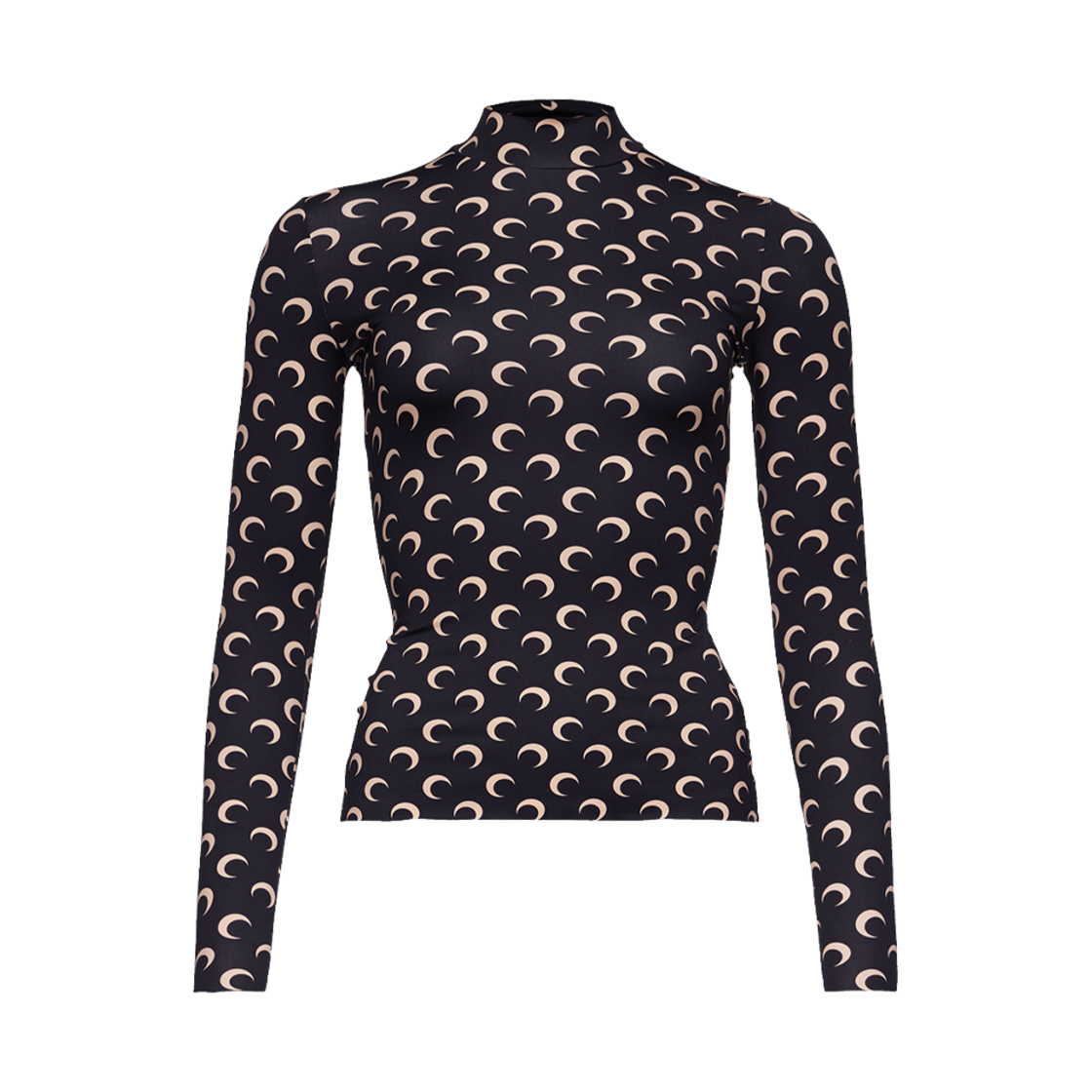 WTS005A (W) Marine Serre Recycled Moon Jersey Second Skin Highneck Top Moon Tan On Black