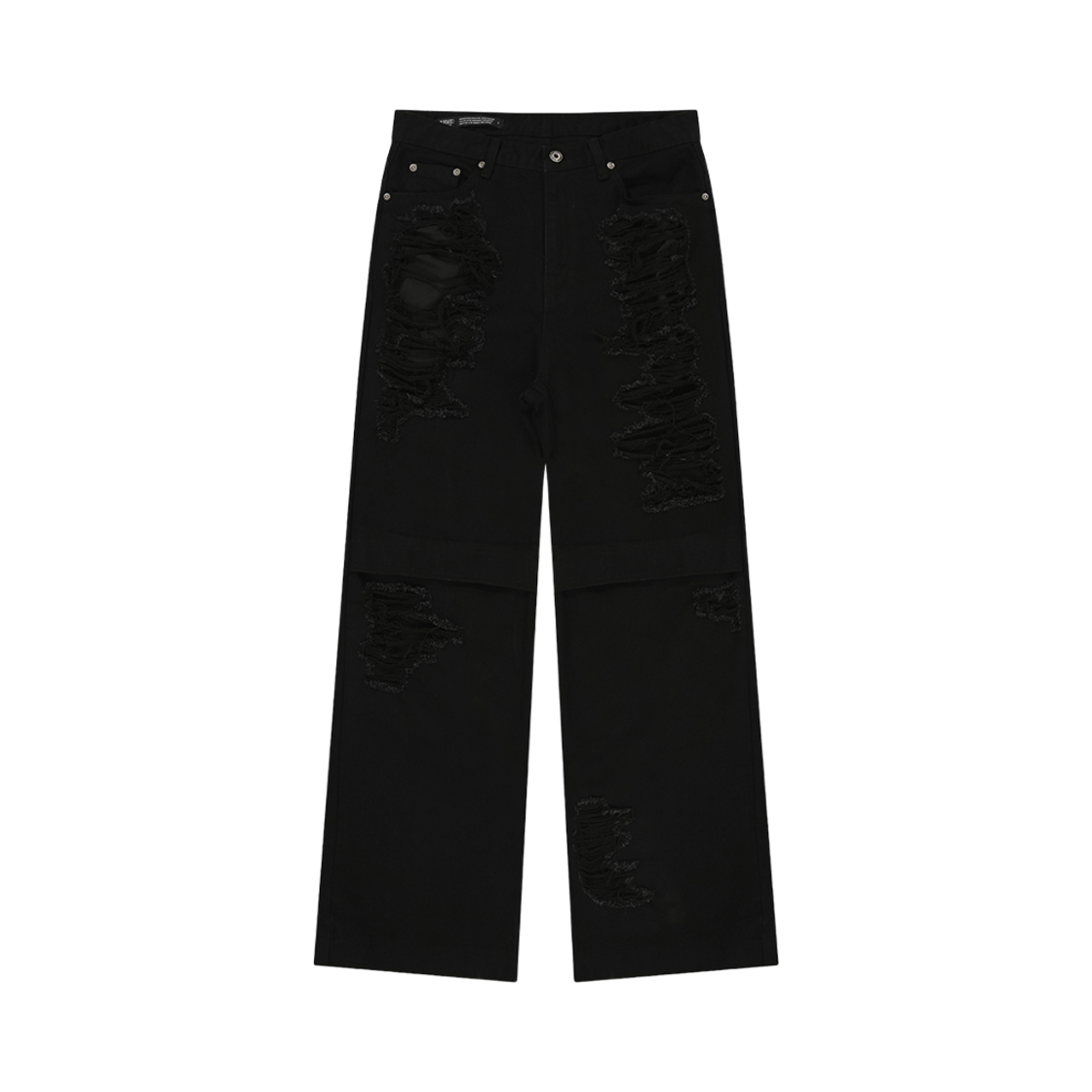 (W) 보헤미안 서울 니 오픈 립드 와이드 진 블랙((W) Bohemian Seoul Knee Open Ripped Wide Jean Black)