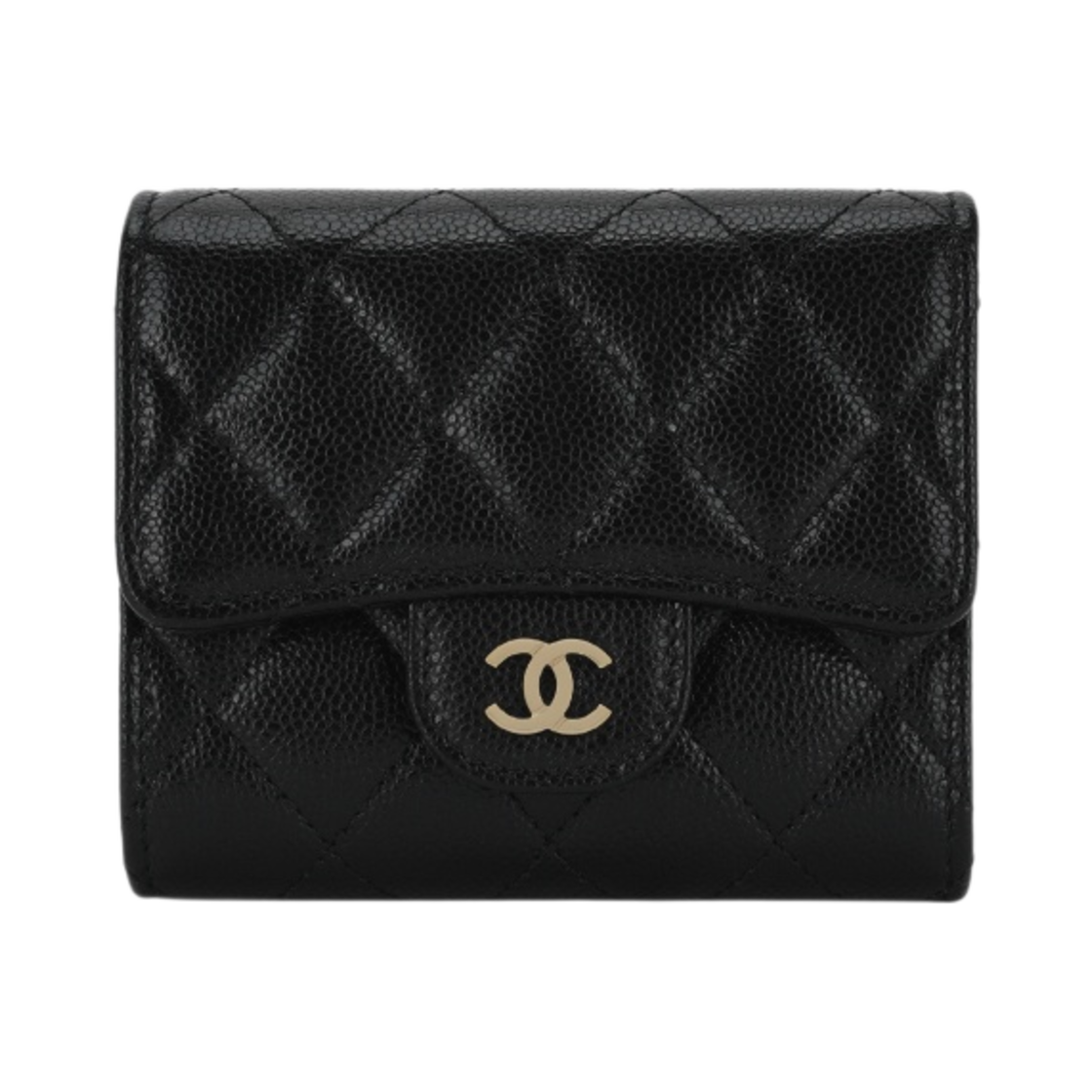 샤넬 클래식 스몰 플랩 지갑 그레인드 샤이니 카프스킨 & 골드 메탈 블랙(Chanel Classic Small Flap Wallet Grained Shiny Calfskin & Gold Black)