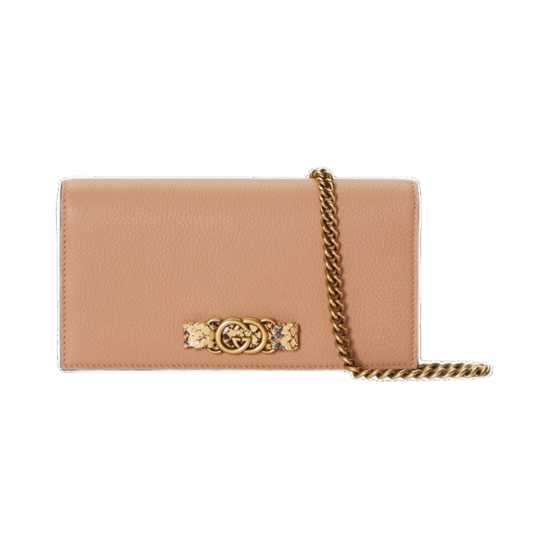 구찌 체인 지갑 인터로킹 G 파이썬 보우 로즈 베이지 레더(Gucci Chain Wallet with Interlocking G Python Bow Rose Beige Leather) - 1