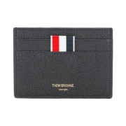 Thom Browne Pebble Grain Leather Stripe Single Card Holder Dark Grey