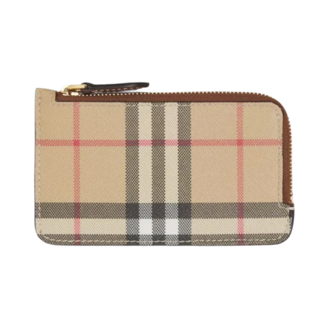 8058014 Burberry Vintage Check Leather Zip Card Case Archive Beige Tan