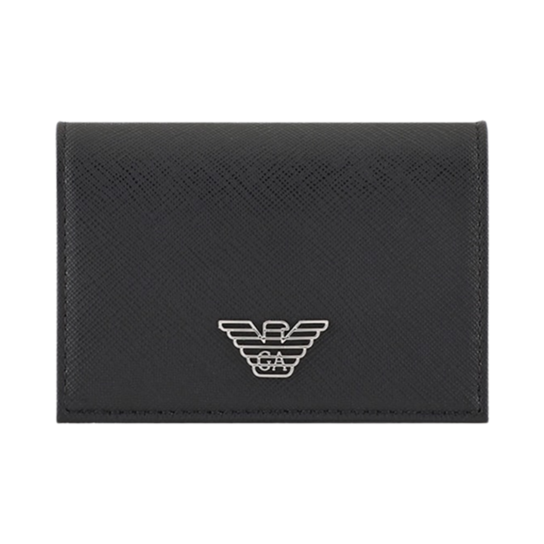 Y4R576Y138E81072 Emporio Armani ASV Regenerated Saffiano Leather Card Holder With Flap And Eagle Plate Black