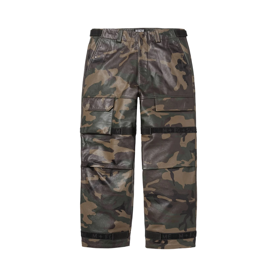 슈프림 x 마리떼 프랑소와 저버 셔틀 테이프 레더 카고 팬츠 우드랜드 카모 - 25SS