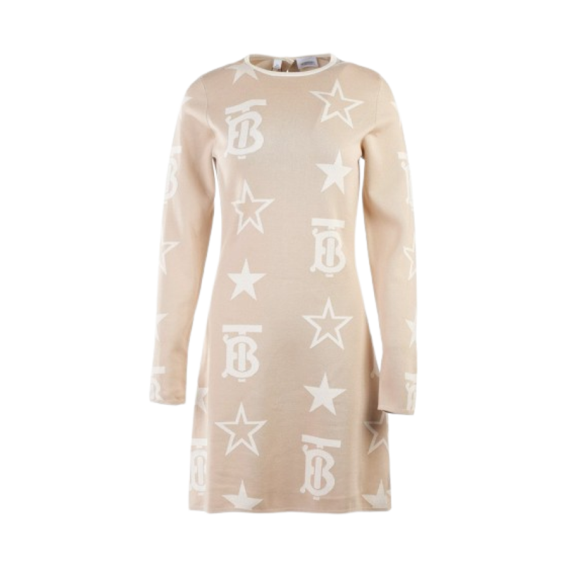 8057911 (Kids) Burberry TB Star Print Cotton Blend Jacquard Dress Almond Beige