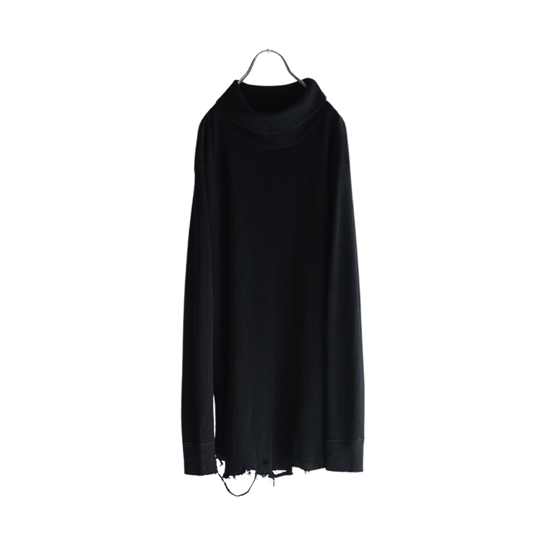 ANC-CT38 Ancellm Damage Waffle Crew Hi-Neck LS T-Shirt Black