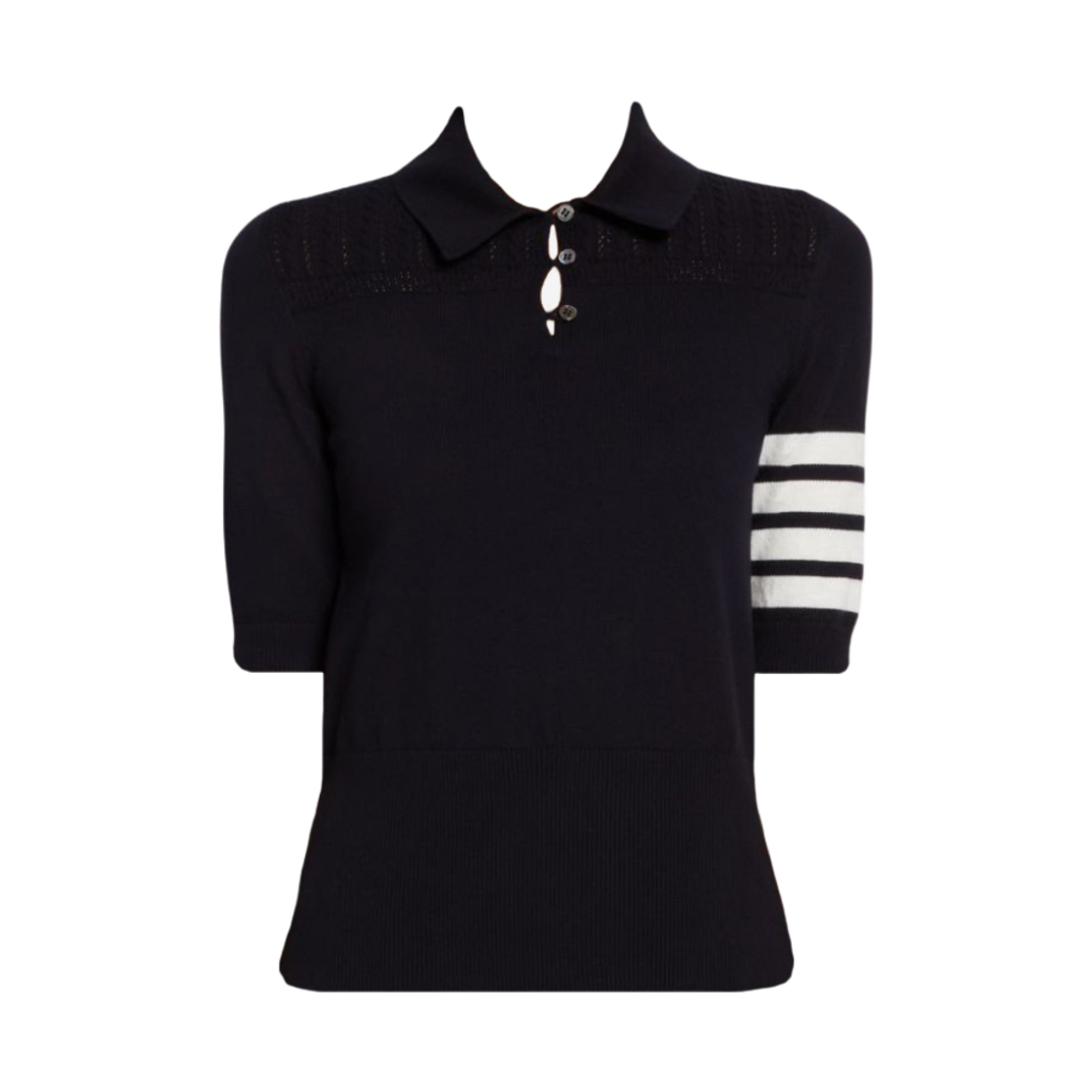 (W) 톰브라운 코튼 헥터 메달리온 사선 키홀 폴로 네이비((W) Thom Browne Cotton Hector Medallion 4-Bar Keyhole Polo Navy)