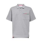 Thom Browne Cotton Interlock Short Sleeve Pocket Polo Light Grey