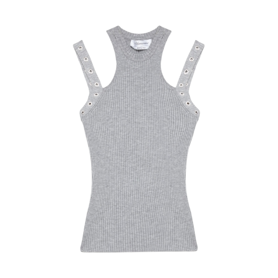 (W) 블루마린 숄더 패드 니트 탑 그레이((W) Blumarine Shoulder Pads Knitted Top Grey)