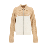 (W) Miu Miu Wool Cashmere Zip Up Cardigan Camel White
