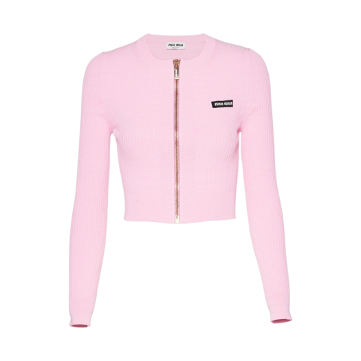 (W) Miu Miu Viscose Crewneck Cardigan Pink